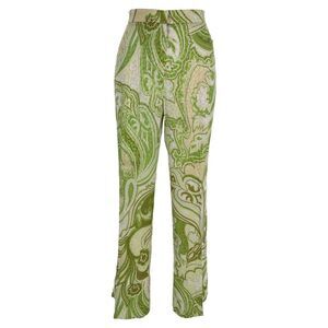 Etro Paisley-Print Trousers in Green Silk